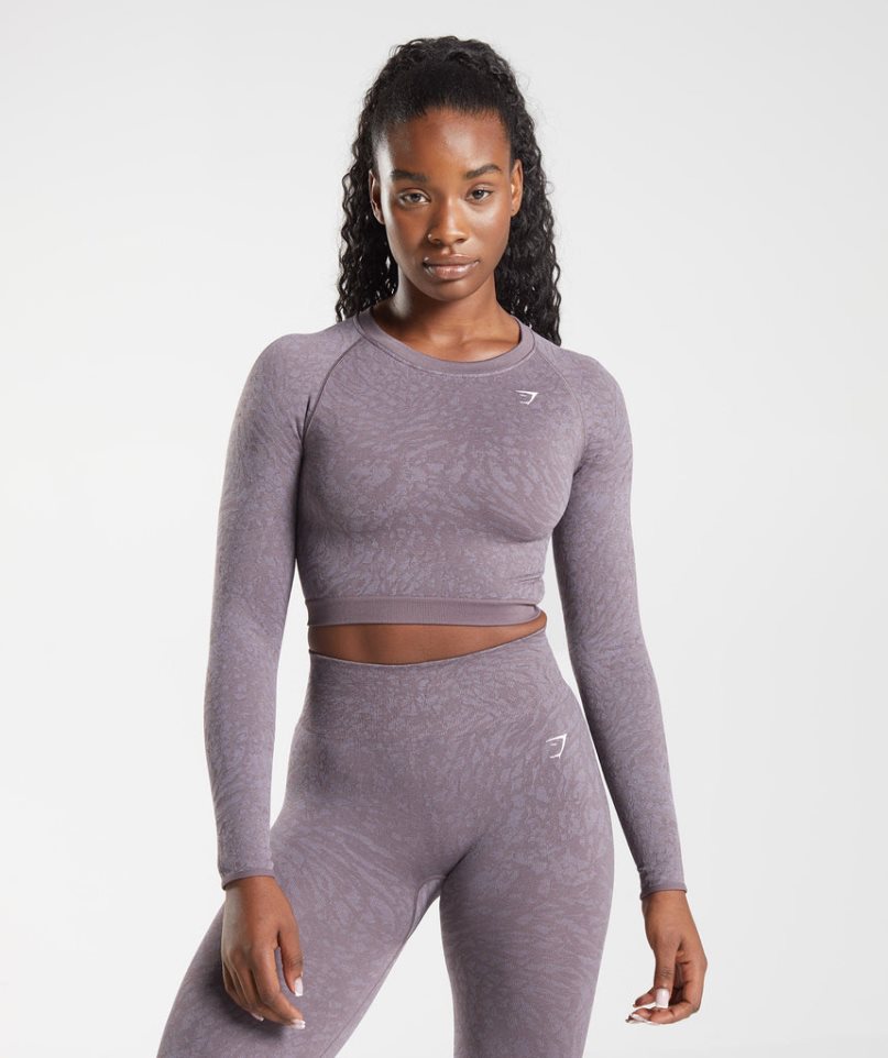 Women's Gymshark Adapt Animal Seamless Lace Up Back Cropped Tops Purple | CA 168N73